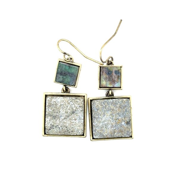 Double Square Shaped Stone Earrings - Picture 1 of 6
